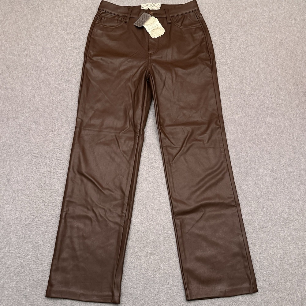 NEW Altar'd State‎ Pants Womens 28 Brown Faux Leather Mid-Rise Straight Boho Y2K
